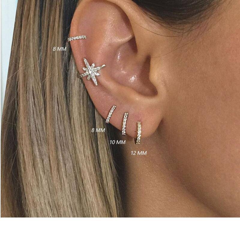 14K Gold Plated 925 Sterling Silver Cubic Zirconia Cuff Earrings Huggie Studs