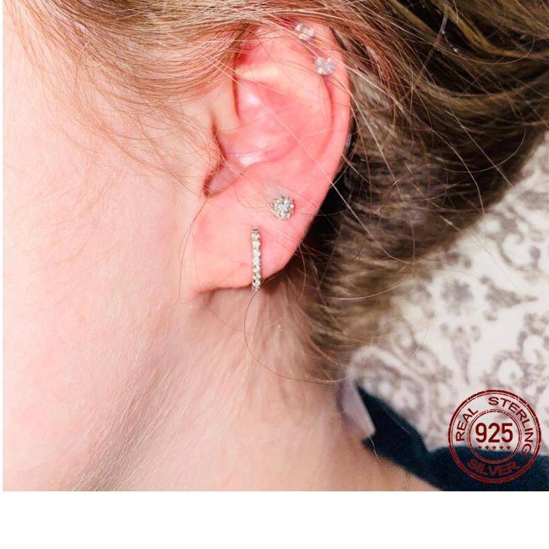 14K Gold Plated 925 Sterling Silver Cubic Zirconia Cuff Earrings Huggie Studs