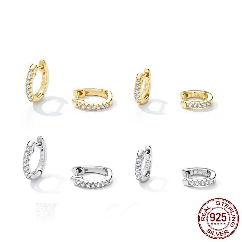 14K Gold Plated 925 Sterling Silver Cubic Zirconia Cuff Earrings Huggie Studs
