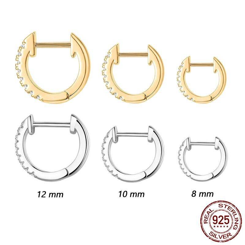 14K Gold Plated 925 Sterling Silver Cubic Zirconia Cuff Earrings Huggie Studs