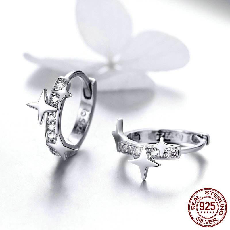 Small Hoop Earrings Gold Huggie 925 Sterling Silver Clear CZ Universe Galaxy Earrings for Girl Gifts Jewelry BSE076