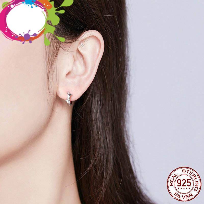 Small Hoop Earrings Gold Huggie 925 Sterling Silver Clear CZ Universe Galaxy Earrings for Girl Gifts Jewelry BSE076