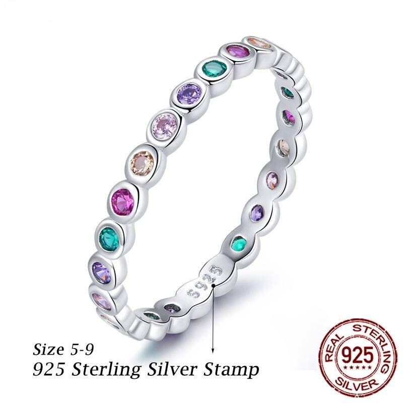 925 Sterling Silver Multicolor Zircon Finger Ring for Women Trendy Fashion Dazzling CZ Stone Anillos Jewelry Gift