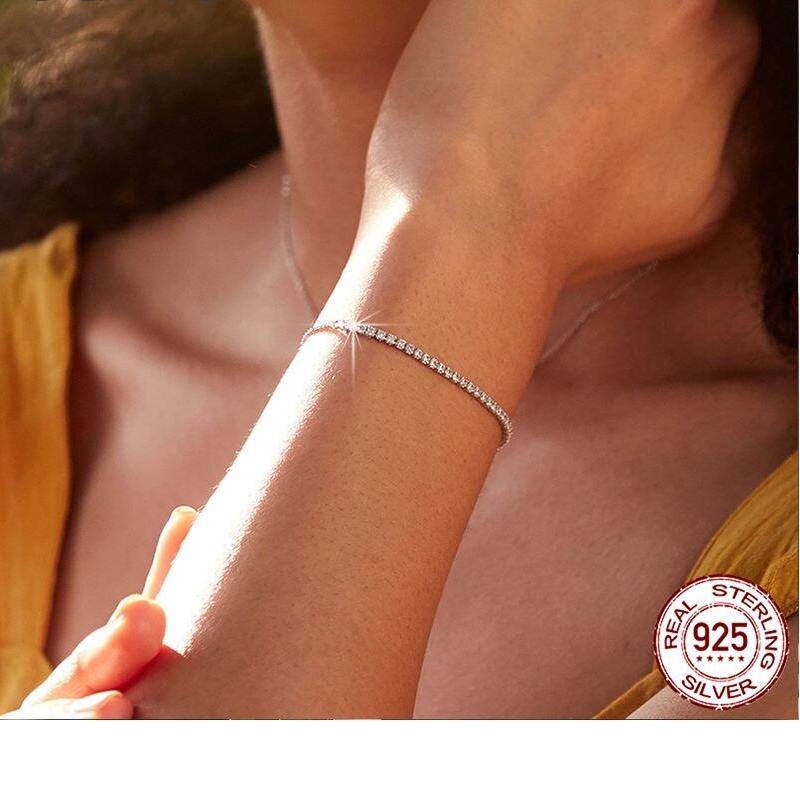 925 Sterling Silver Sparkling Strand Bracelet for Women Link Tennis Bracelet Silver Jewelry 3 Colors SCB029