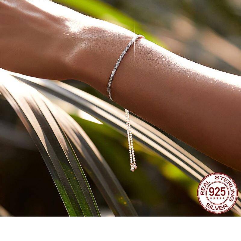 925 Sterling Silver Sparkling Strand Bracelet for Women Link Tennis Bracelet Silver Jewelry 3 Colors SCB029