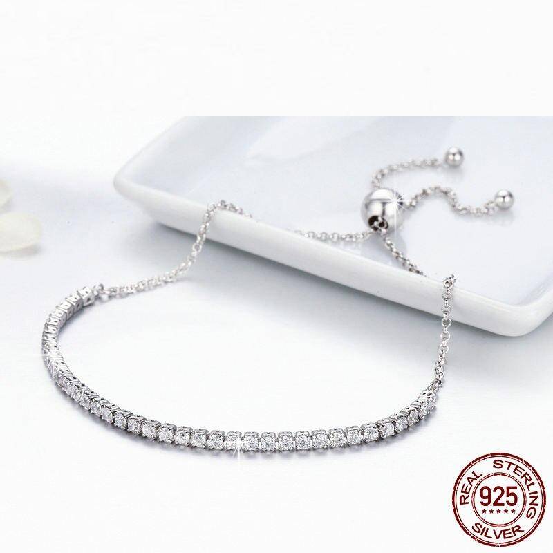 925 Sterling Silver Sparkling Strand Bracelet for Women Link Tennis Bracelet Silver Jewelry 3 Colors SCB029