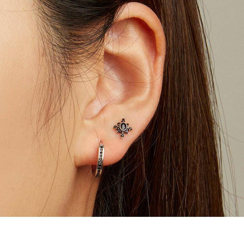 925 Sterling Silver Classical Round Black Cz Hoop Earrings For Women Wedding Dangle Drop Earring Clips Party Jewelry Gift